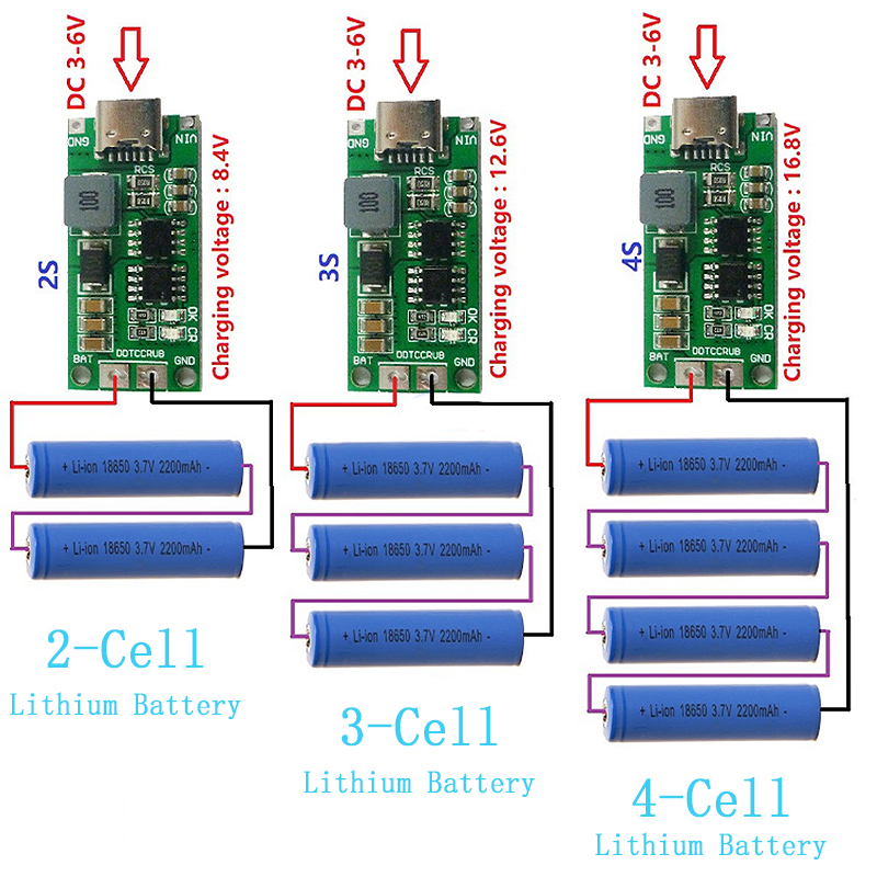 Li Ion Charger Module - Multi-Cell 2S 3S 4S Type-C To